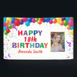 Happy 18th Birthday Colorful Balloons White Spandoek<br><div class="desc">Happy 18th Birthday Colorful Balloons Confetti White Photo Banner. Voor verdere aanpassing,  te klikken gelieve de knoop "van de Aanpassing het"en ons ontwerphulpmiddel te gebruiken om deze sjabloon te wijzigen.</div>