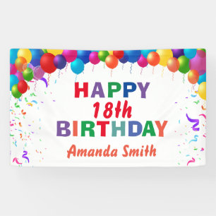 Happy 18th Birthday Colorful Balloons White Spandoek