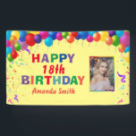 Happy 18th Birthday Colorful Balloons Yellow Spandoek<br><div class="desc">Happy 18th Birthday Colorful Balloons Confetti Yellow Photo Banner. Voor verdere aanpassing,  te klikken gelieve de knoop "van de Aanpassing het"en ons ontwerphulpmiddel te gebruiken om deze sjabloon te wijzigen.</div>