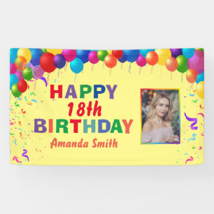 Happy 18th Birthday Colorful Balloons Yellow Spandoek