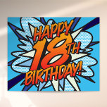 HAPPY 18th BIRTHDAY Comic Book Pop Art blue Poster<br><div class="desc">Zeg HAPPY 18th BIRTHDAY de pop kunst manier en zet de wham,  bang,  zap in het feest van de grote dag. Een leuk,  cool en trendy retro-stripboek pop-geïnspireerd verjaardagsbord dat de grillen,  zap,  pow in je speciale viering zet. Ontworpen door: ComicBookPop© op www.zazzle.com/comicbookpop</div>