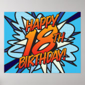 HAPPY 18th BIRTHDAY Comic Book Pop Art blue Poster (Voorkant)