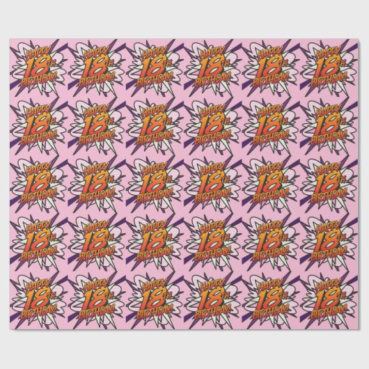 HAPPY 18th BIRTHDAY Comic Book Pop Art roze Cadeaupapier (Vlak)