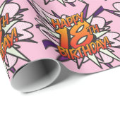 HAPPY 18th BIRTHDAY Comic Book Pop Art roze Cadeaupapier (Rol Hoek)