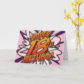 HAPPY 18th BIRTHDAY Comic Book Pop Art roze Kaart (Gele Bloem)