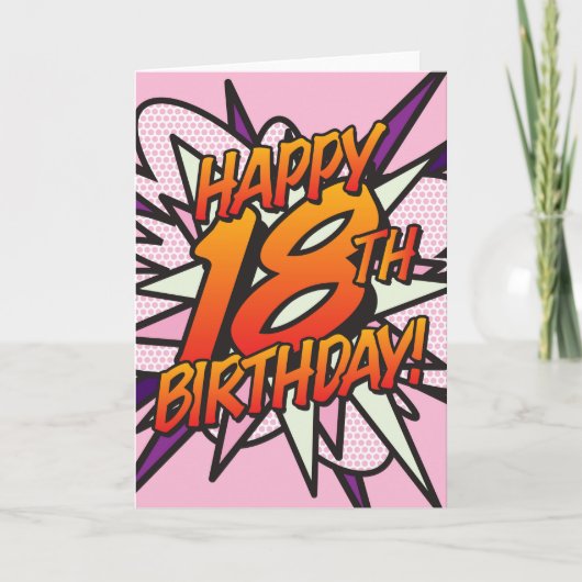 HAPPY 18th BIRTHDAY Comic Book Pop Art roze Kaart (Voorkant)