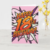 HAPPY 18th BIRTHDAY Comic Book Pop Art roze Kaart (Gele Bloem)