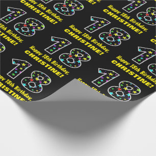 Happy 18th Birthday, Fun Colorful Stars Pattern 18 Cadeaupapier