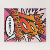 HAPPY 18th BIRTHDAY Fun Retro Comic Book Pink Legpuzzel (Horizontaal)