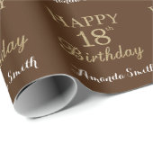 Happy 18th Birthday Gold Glitter en Brown Cadeaupapier (Rol Hoek)