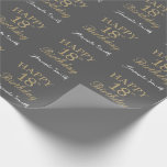 Happy 18th Birthday Gold Glitter en Grey Cadeaupapier<br><div class="desc">Fijne 18de verjaardag Gold Glitter en Grijs Wrapping Paper met persoonlijke naam. Voor verdere aanpassing,  te klikken gelieve de knoop "van de Aanpassing het"en ons ontwerphulpmiddel te gebruiken om deze sjabloon te wijzigen.</div>