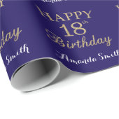 Happy 18th Birthday Gold Glitter en Navy Blue Cadeaupapier (Rol Hoek)