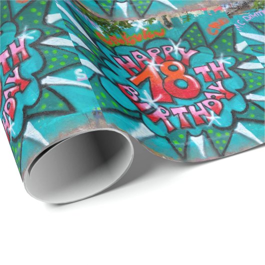Happy 18th Birthday Graffiti Cadeaupapier (Rol Hoek)