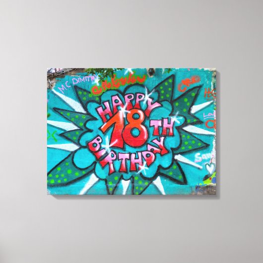 Happy 18th Birthday Graffiti Canvas Afdruk (Voorkant)