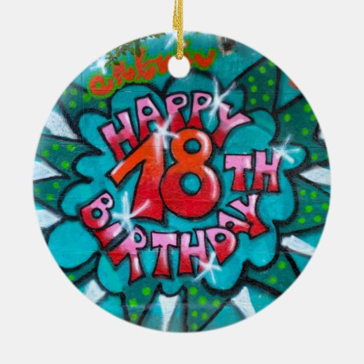 Happy 18th Birthday Graffiti Keramisch Ornament (Achterkant)