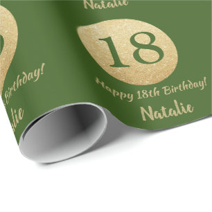 Happy 18th Birthday Green en Gold Glitter Cadeaupapier