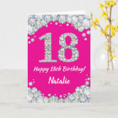 Happy 18th Birthday Hot Pink en Silver Glitter Kaart (Gele Bloem)
