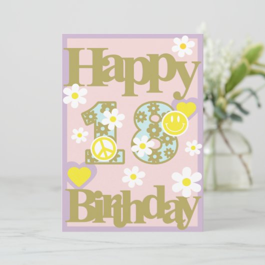 Happy 18th Birthday – Meisjes Kaart met bloemen (Staand voorkant)