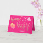 Happy 18th Birthday Name  Hot Pink Gold Kaart<br><div class="desc">Een elegant vrouwelijk gekleurd ontwerp van typografie in goud en wit op een opwindende achtergrond voor een 18e verjaardag, hoewel het zeer veelzijdig is aangezien u de leeftijd gemakkelijk kunt aanpassen aan al uw behoeften! Happy Birthday wordt geplaatst in een decoratief manuscript, en de leeftijd is in een coördinerend lettertype...</div>