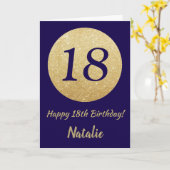 Happy 18th Birthday Navy Blue and Gold Glitter Kaart (Gele Bloem)