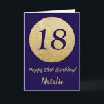 Happy 18th Birthday Navy Blue and Gold Glitter Kaart<br><div class="desc">Fijne 18de verjaardag Navy Blue en Gold Glitter Card met persoonlijke naam.Klik voor verdere aanpassingen op de knop "Aanpassen" en gebruik onze ontwerptool om deze sjabloon te wijzigen.</div>