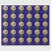 Happy 18th Birthday Navy Blue en Gold Glitter Cadeaupapier (Vlak)