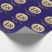 Happy 18th Birthday Navy Blue en Gold Glitter Cadeaupapier (Hoek)
