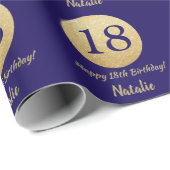Happy 18th Birthday Navy Blue en Gold Glitter Cadeaupapier (Rol Hoek)