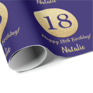 Happy 18th Birthday Navy Blue en Gold Glitter Cadeaupapier