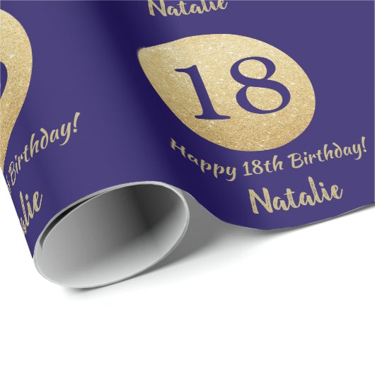 Happy 18th Birthday Navy Blue en Gold Glitter Cadeaupapier (Rol Hoek)