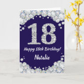 Happy 18th Birthday Navy Blue en Silver Glitter Kaart (Gele Bloem)