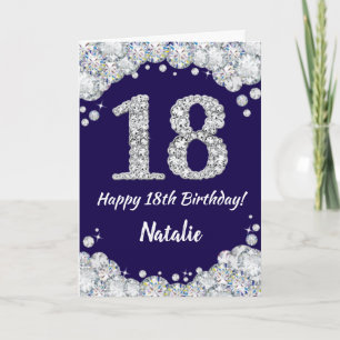 Happy 18th Birthday Navy Blue en Silver Glitter Kaart