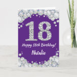 Happy 18th Birthday Paars en Silver Glitter Card Kaart<br><div class="desc">Fijne 18de Birthday Paars en Silver Glitter Card met persoonlijke naam. Voor verdere aanpassing,  te klikken gelieve de knoop "van de Aanpassing het"en ons ontwerphulpmiddel te gebruiken om deze sjabloon te wijzigen.</div>