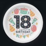 Happy 18th Birthday Papieren Bordje<br><div class="desc">Fijne 18de verjaardag Gooi een spectaculaire partij met volledig aanpasbare papieren borden om uw thema aan te passen! Met onze papieren borden maak je het echt speciaal! Gedrukt op duurzaam papier en je kunt ze natuurlijk helemaal naar hartewens personaliseren met je eigen afbeeldingen of foto's. Deze borden zijn perfect voor...</div>