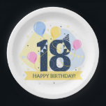 Happy 18th Birthday Papieren Bordje<br><div class="desc">Fijne 18de verjaardag Gooi een spectaculaire partij met volledig aanpasbare papieren borden om uw thema aan te passen! Met onze papieren borden maak je het echt speciaal! Gedrukt op duurzaam papier en je kunt ze natuurlijk helemaal naar hartewens personaliseren met je eigen afbeeldingen of foto's. Deze borden zijn perfect voor...</div>