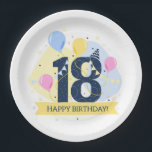 Happy 18th Birthday Papieren Bordje<br><div class="desc">Fijne 18de verjaardag Gooi een spectaculaire partij met volledig aanpasbare papieren borden om uw thema aan te passen! Met onze papieren borden maak je het echt speciaal! Gedrukt op duurzaam papier en je kunt ze natuurlijk helemaal naar hartewens personaliseren met je eigen afbeeldingen of foto's. Deze borden zijn perfect voor...</div>