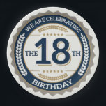Happy 18th Birthday Papieren Bordje<br><div class="desc">Fijne 18de verjaardag Gooi een spectaculaire partij met volledig aanpasbare papieren borden om uw thema aan te passen! Met onze papieren borden maak je het echt speciaal! Gedrukt op duurzaam papier en je kunt ze natuurlijk helemaal naar hartewens personaliseren met je eigen afbeeldingen of foto's. Deze borden zijn perfect voor...</div>