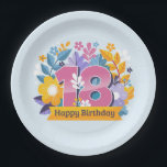 Happy 18th Birthday Papieren Bordje<br><div class="desc">Fijne 18de verjaardag Gooi een spectaculaire partij met volledig aanpasbare papieren borden om uw thema aan te passen! Elke set van acht papieren borden is gedrukt op duurzame papieren voorraad en voorzien van uw eigen ontwerpen of foto's. Deze borden zijn perfect voor het serveren van taart, eetlust of salades. Geef...</div>