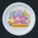 Happy 18th Birthday Papieren Bordje<br><div class="desc">Fijne 18de verjaardag Gooi een spectaculaire partij met volledig aanpasbare papieren borden om uw thema aan te passen! Elke set van acht papieren borden is gedrukt op duurzame papieren voorraad en voorzien van uw eigen ontwerpen of foto's. Deze borden zijn perfect voor het serveren van taart, eetlust of salades. Geef...</div>