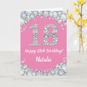 Happy 18th Birthday Pink en Silver Glitter Card Kaart (Gele Bloem)