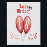 Happy 18th Birthday print voor haar<br><div class="desc">Fijne 18e verjaardag print voor haar. Rode verjaardagsballonnen en groeten,  een mooie verjaardagscadeau voor vrouwen.</div>