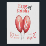 Happy 18th Birthday print voor haar<br><div class="desc">Fijne 18e verjaardag print voor haar. Rode verjaardagsballonnen en groeten,  een mooie verjaardagscadeau voor vrouwen.</div>