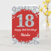 Happy 18th Birthday Red en Silver Glitter Card Kaart (Gele Bloem)