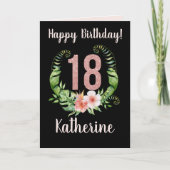 Happy 18th Birthday Roze Glitter Floral Name Kaart (Voorkant)