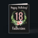 Happy 18th Birthday Roze Glitter Floral Name Kaart<br><div class="desc">Fijne 18de verjaardag Roze Glitter Floral Wreath Name Card. Pas de naam op de voorzijde en de groetberichten op de voorzijde en de binnenkant aan.</div>