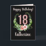 Happy 18th Birthday Roze Glitter Floral Name Kaart<br><div class="desc">Fijne 18de verjaardag Roze Glitter Floral Wreath Name Card. Pas de naam op de voorzijde en de groetberichten op de voorzijde en de binnenkant aan.</div>