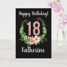 Happy 18th Birthday Roze Glitter Floral Name