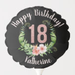 Happy 18th Birthday Roze Glitter Name Chic Ballon<br><div class="desc">Fijne 18de verjaardag Roze Glitter Floral Wreath Balloon. Pas de naam en het groetbericht aan.</div>