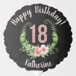 Happy 18th Birthday Roze Glitter Name Chic Ballon<br><div class="desc">Fijne 18de verjaardag Roze Glitter Floral Wreath Balloon. Pas de naam en het groetbericht aan.</div>