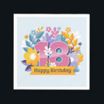 Happy 18th Birthday Servet<br><div class="desc">Gelukkige 18e Verjaardag Een goed feest gaat net zo goed over de presentatie als over eten. Serveer het feest met aangepaste gepersonaliseerde papieren servetten die er goed uitzien verstopt in de kraag of over je schoot zijn gedrapeerd.</div>